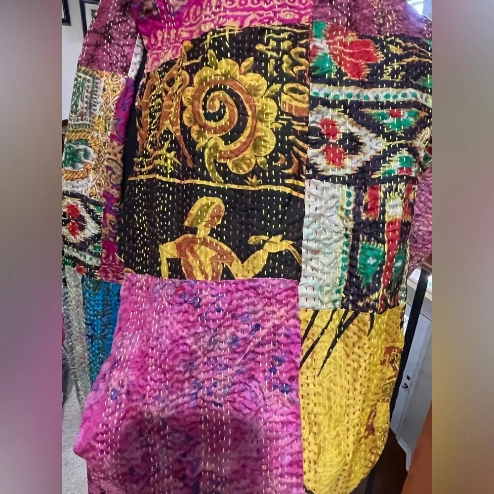 TULIP Multicolor SILK KANTHA Patchwork Scarf SIZE 84 X 15